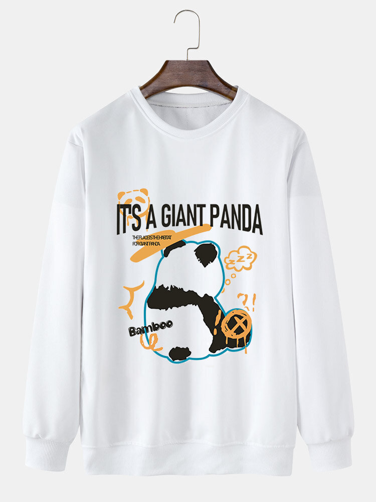 ChArmkpR Mens Cartoon Panda Letter Print Crew Neck Pullover Sweatshirts