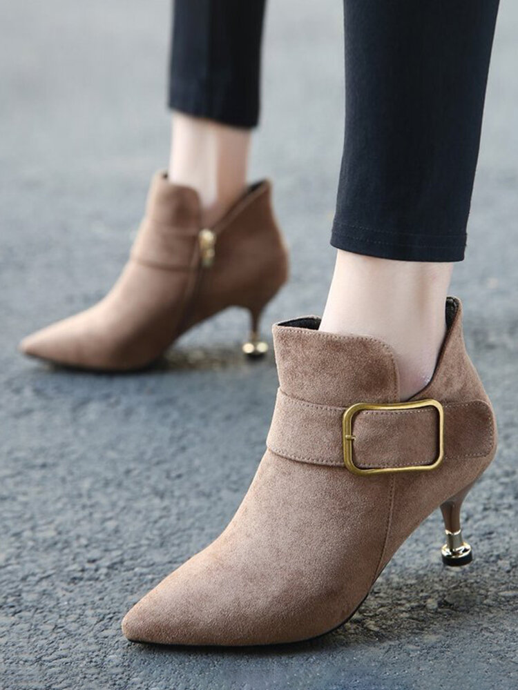 Women Elegant Fashion Side-zip Pointed Toe Heeled Boots
