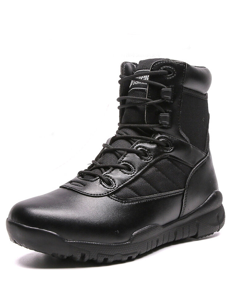 Men Brief Slip Resistant Lace Up Soft Sole Outdoor Combat Boots