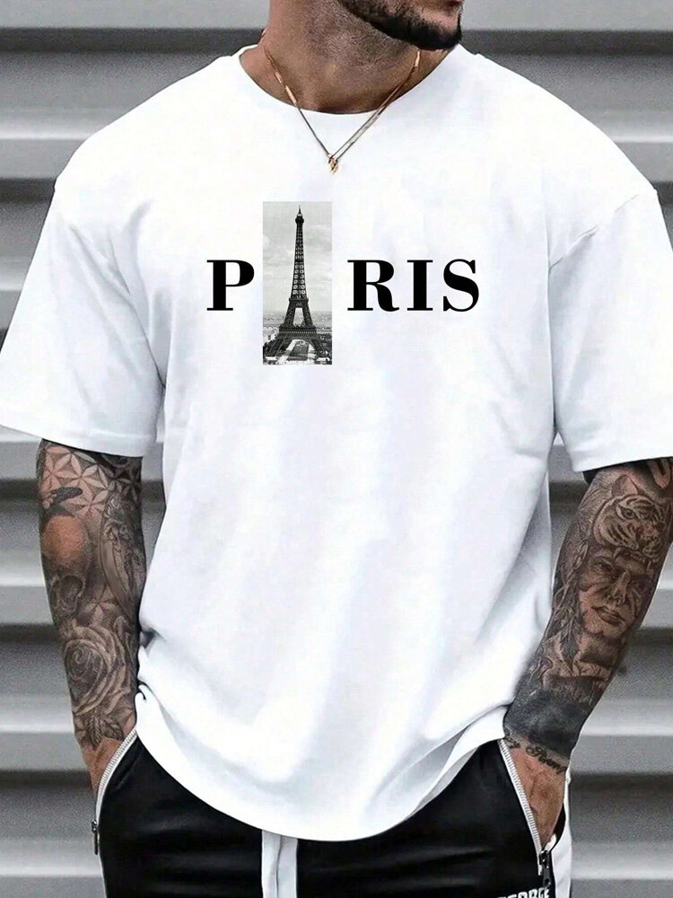 Camisetas de manga corta con estampado de letras para hombre Cuello