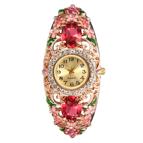 Luxus-Cloisonne-Uhr-elegante Kristallrhinestone-Blumen-Uhr für Frauen-Geschenk