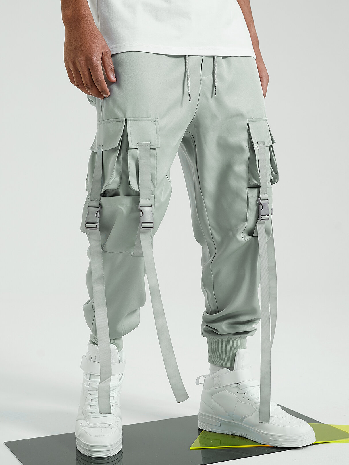 Men Hip Hop Street Style Ribbon Cargo Pants