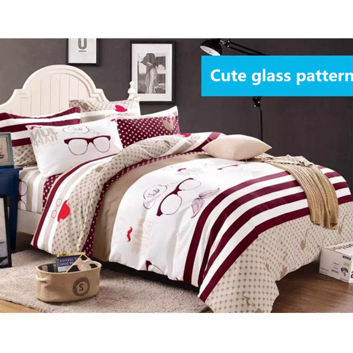 4Pcs King Size Polyester Duvet Quilt Cover Bedding Set Bedroom Pillow Case Decor