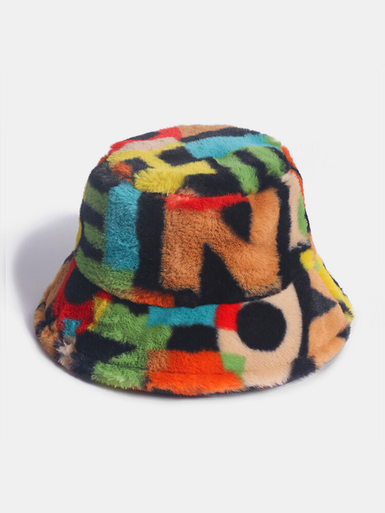 Women & Men Rabbit Fur Contrast Color Number Printing Casual Outdoor Fashion Visor Bucket Hat
