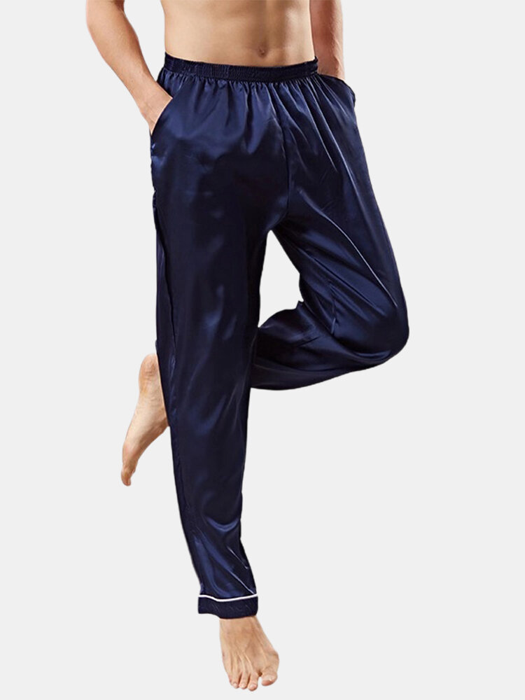 Faux Silk Smooth Thin Loose Pajamas Bottoms Comfy Home Loungewear Pants