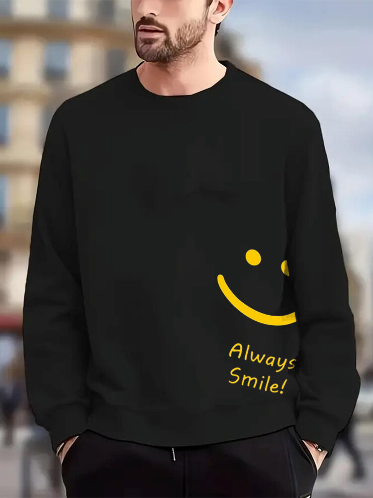 ChArmkpR Mens Smile Slogan Print Crew Neck Casual Pullover Sweatshirts Winter