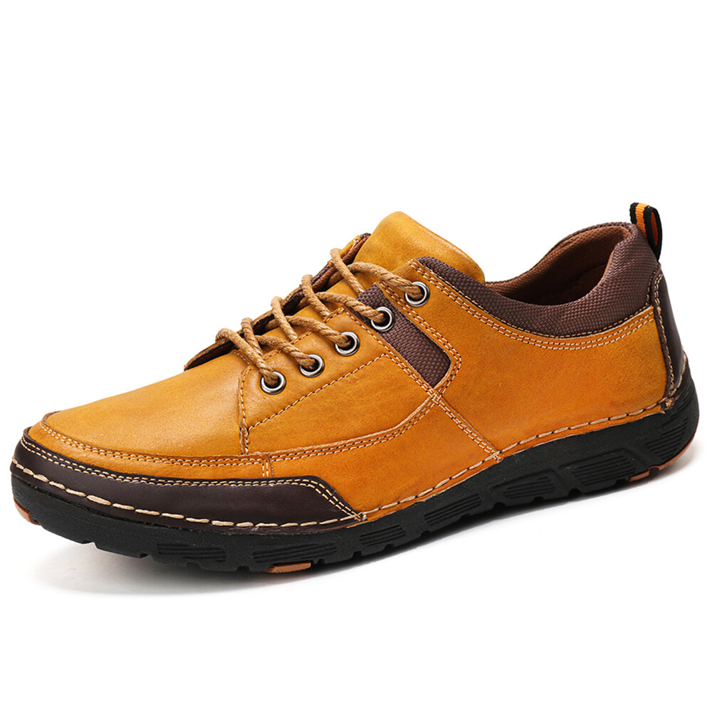 Men Stitching Leather Splicing Non Slip Soft Casual Shoes 