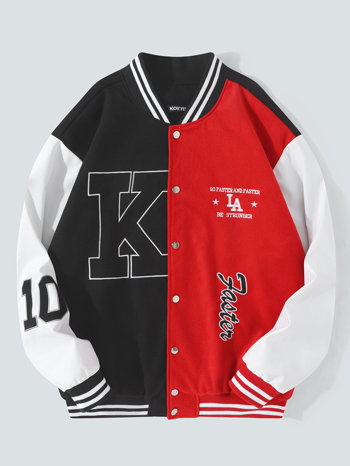 KOYYE Mens Letter Patched Contrast Patchwork Varsity Baseball Jacket