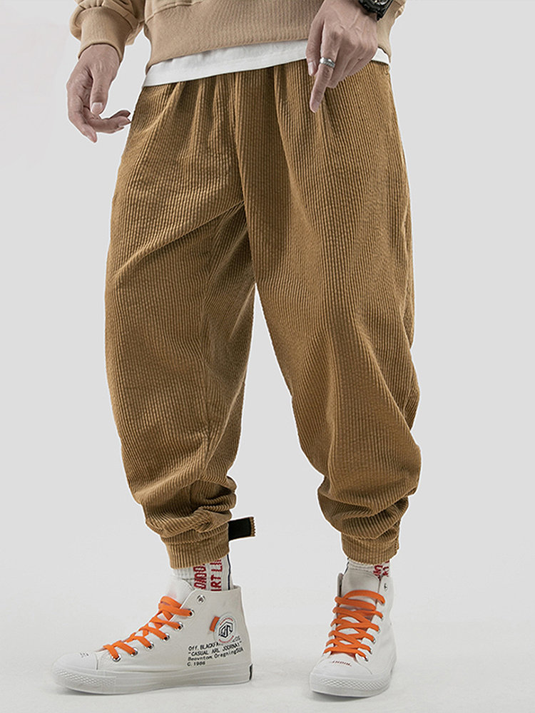 Oversized Mens Cool Corduroy Solid Color Ankle Banded Pants