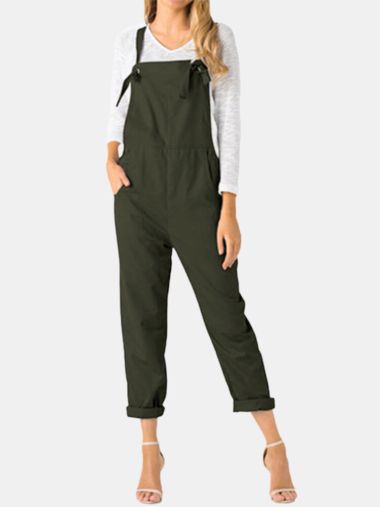 Adjustable Straps Solid Plus Size Jumpsuit with Pockets