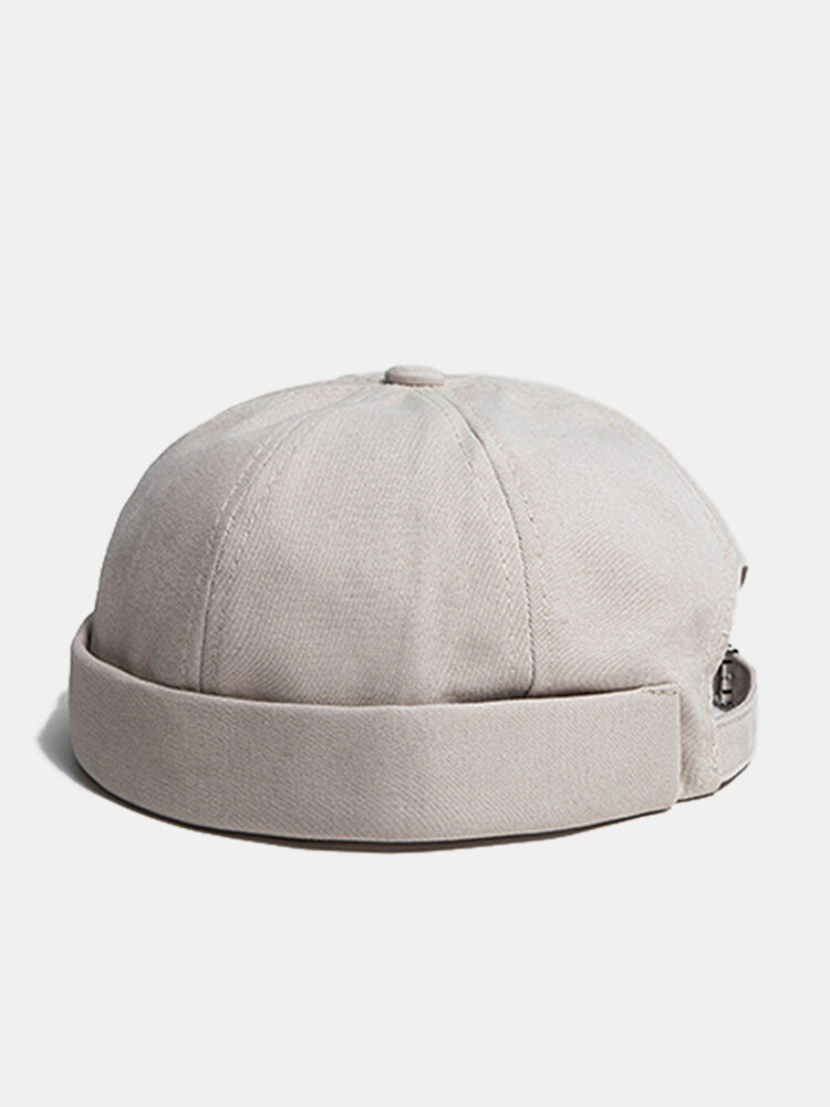 Unisex Cotton Solid Color Fashion Simple All-match Adjustable Brimless Beanie Landlord Caps Skull Caps