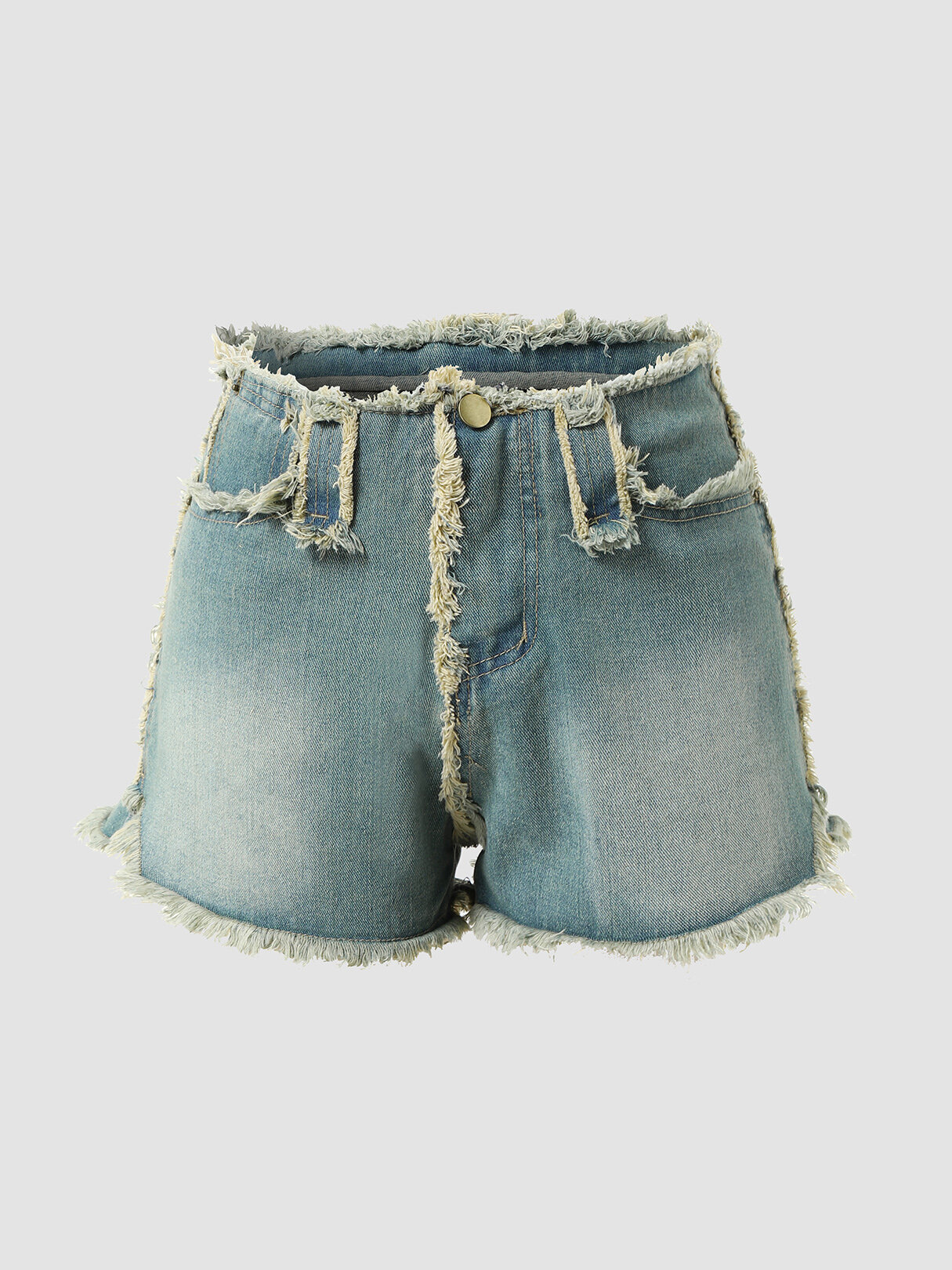

Distressed Washed Contrast Frayed Denim Shorts For Women, Blue