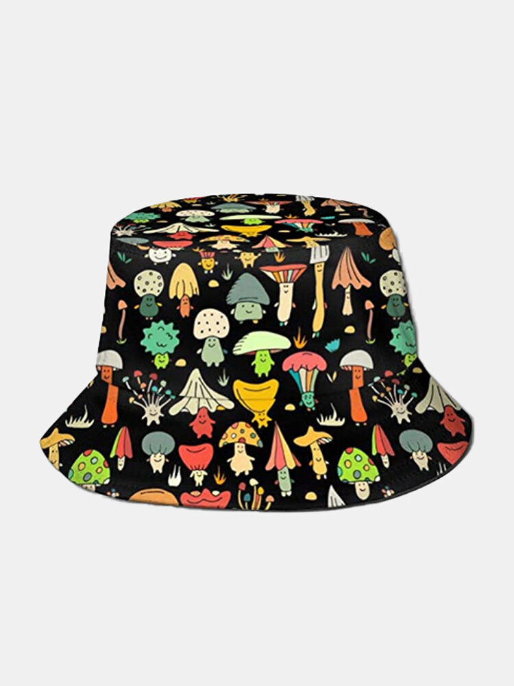 

Collrown Women & Men Colorful Mushroom Pattern Print Casual Soft Outdoor Travel Bucket Hat, Black