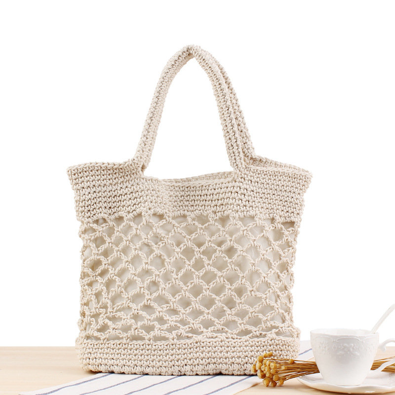Women Solid Color Hand Hook Woven Bag  Straw Bag