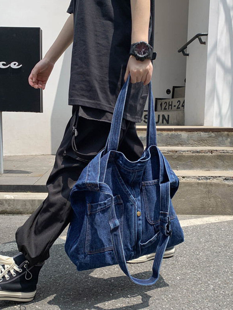 

Menico Women's Oxford Cloth Lazy Style Messenger Bag Large-capacity Shopping Bag Literary Shoulder Handbag, Blue;navy