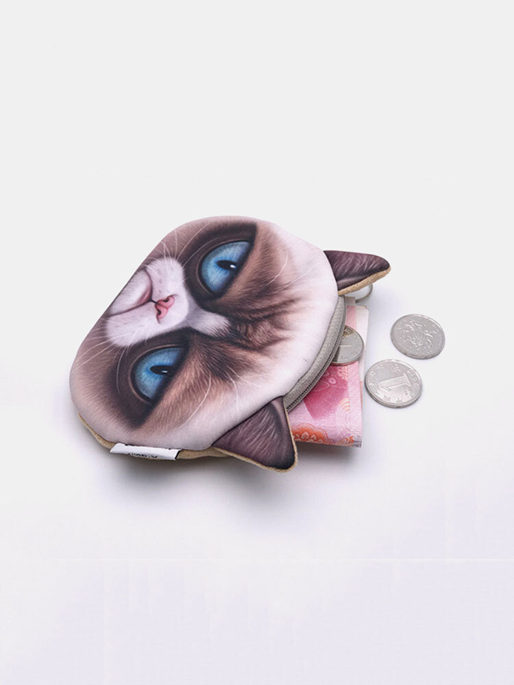 Women Dacron 3D Cat Printing Coin Bag Wallet