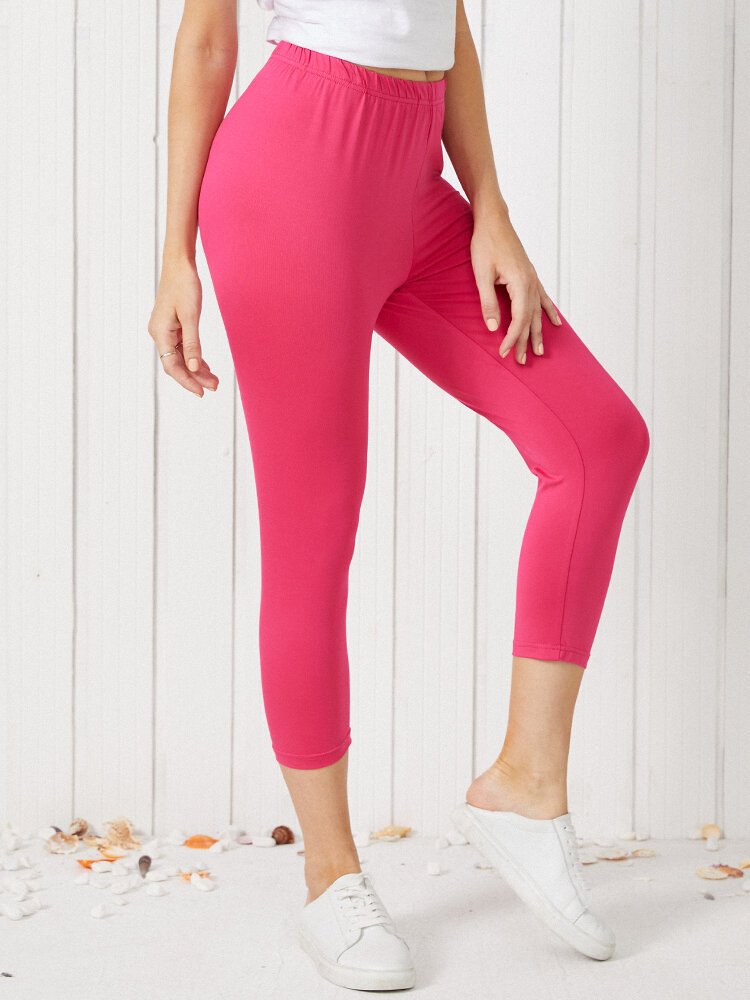 Solid Color Stretch Tight Cropped Pants for Women