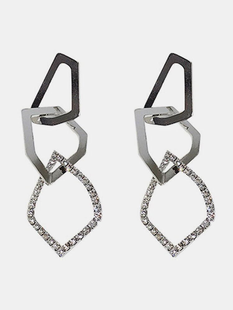 Fashion Ear Drop Earrings Hollow Irregular Geometric Rhinestone Charm Earrings for Women