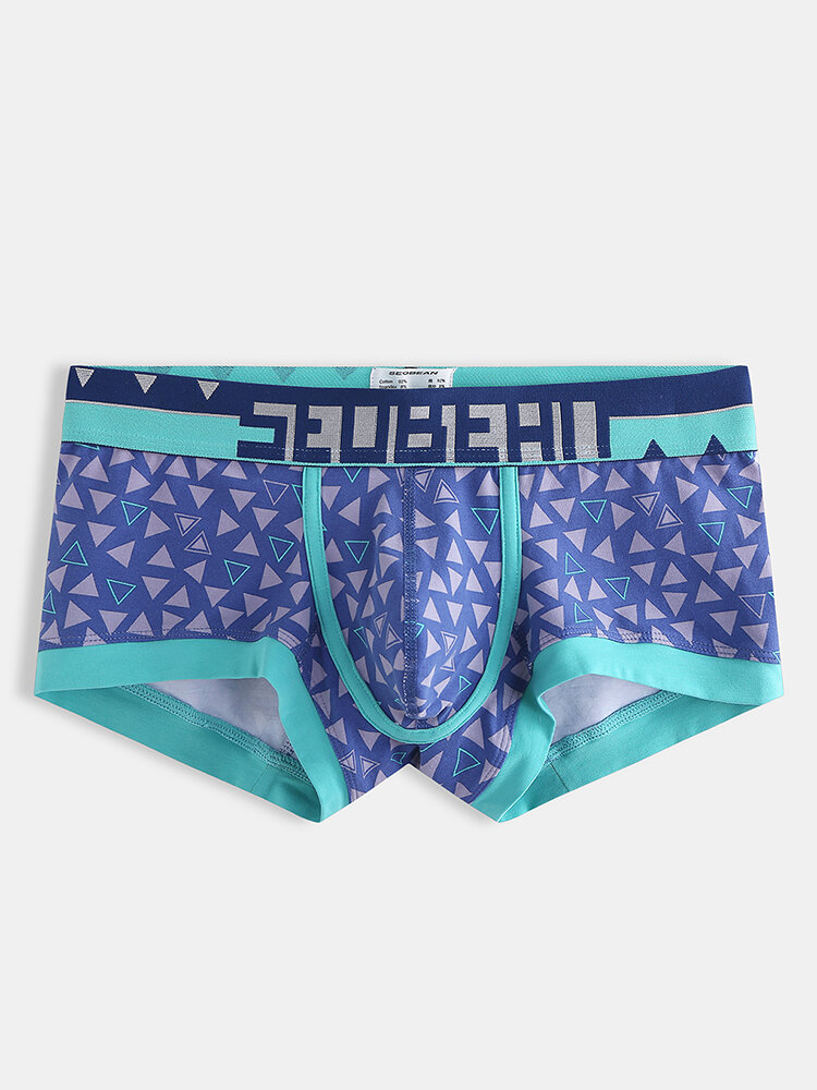 Men Sexy Geometric Print Boxer Briefs Breathable Patchwork Underwear