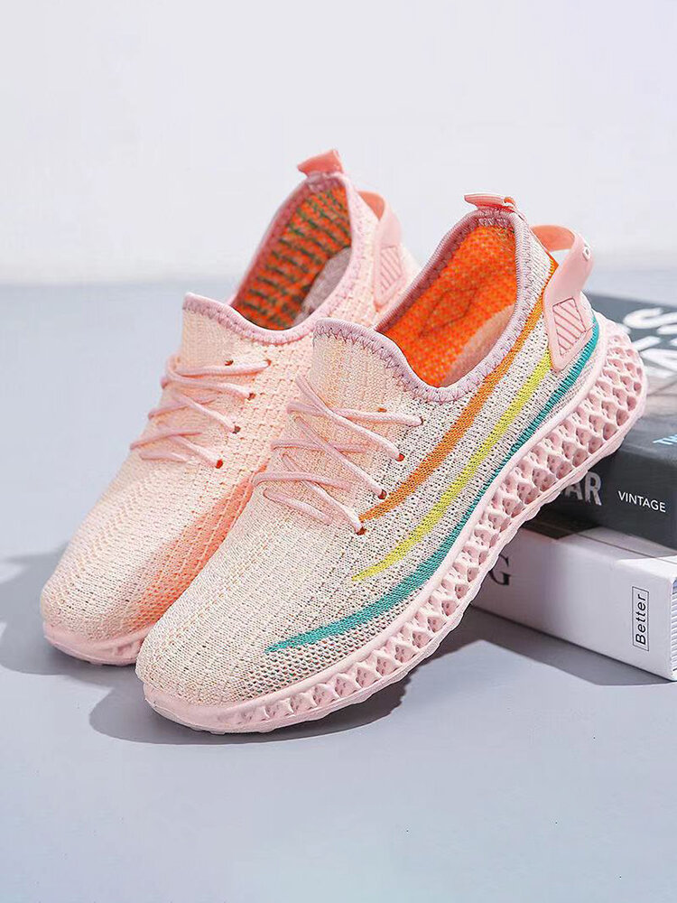 Women Breathable Mesh Rainbow Pattern Running Shoes Non-slip Casual Sneakers