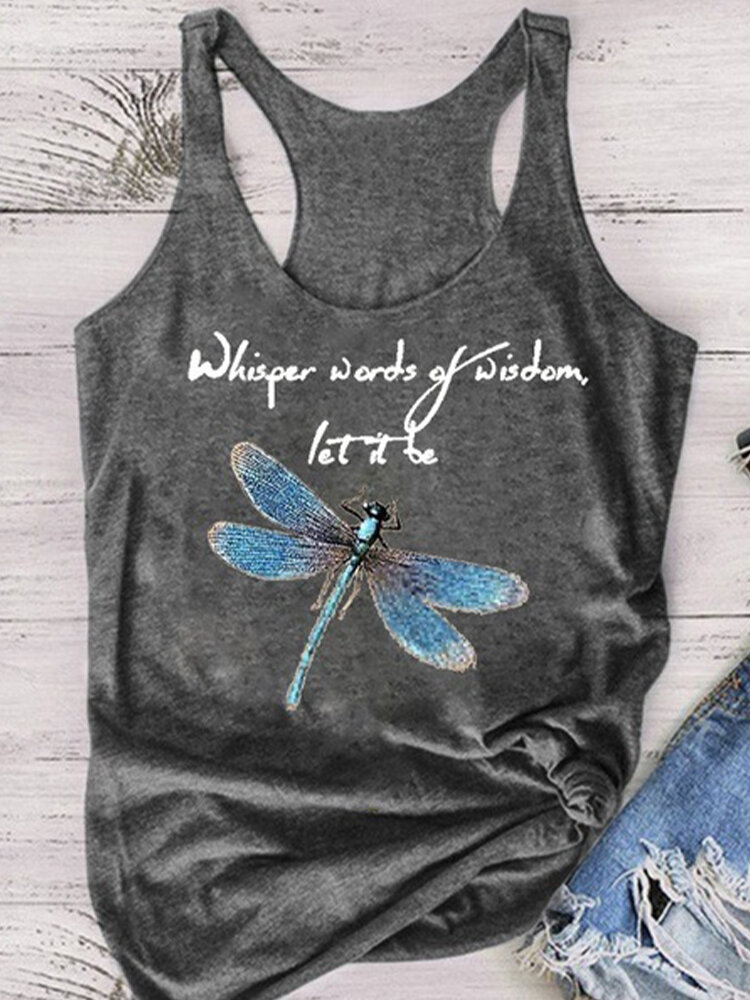 Dragonfly Letter Printed Sleeveless Tank Top