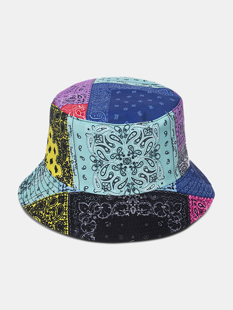 Unisex Dacron Overlay Ethnic Cashew Pattern Print Fashion Sunshade Bucket Hat