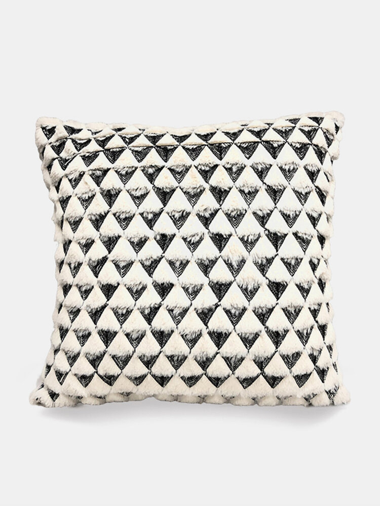 

Simple Plush Embroidered Triangle Sofa Living Room Pillow Square Pillowcase, White;navy