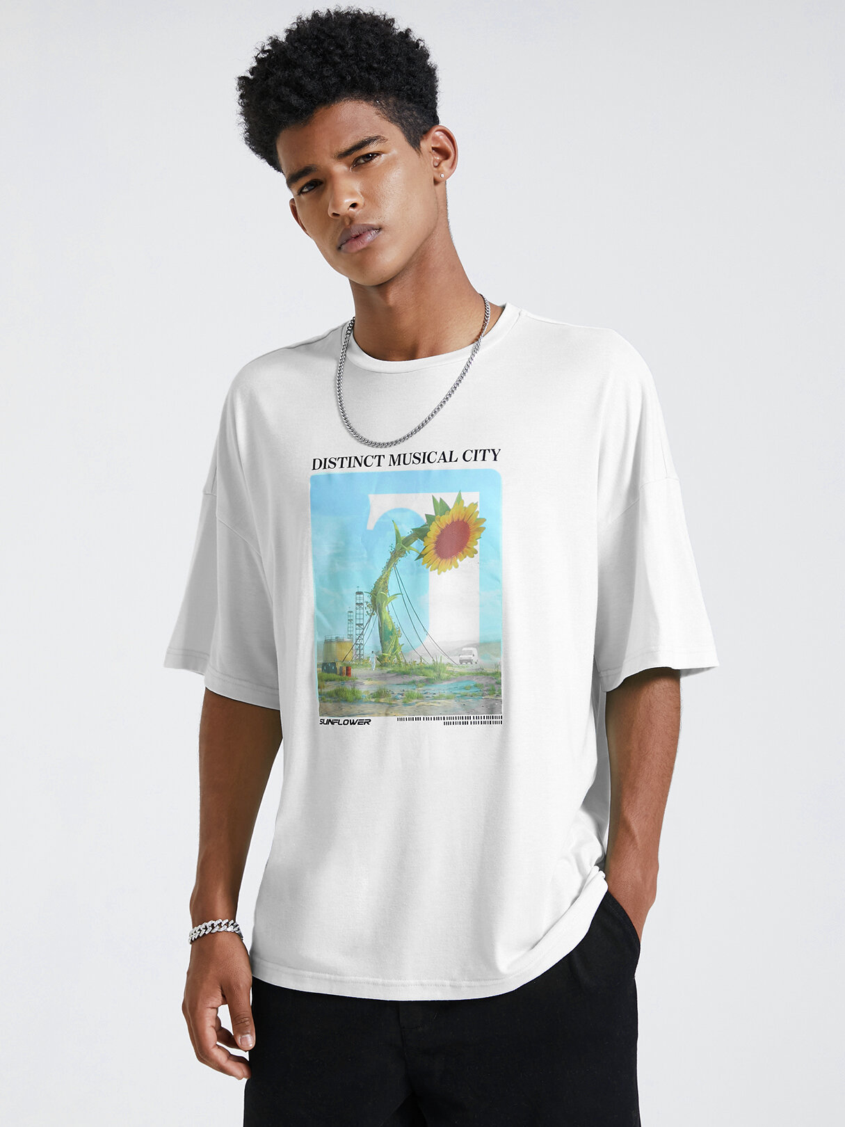 Men Sunflower Landscape Print T-shirt