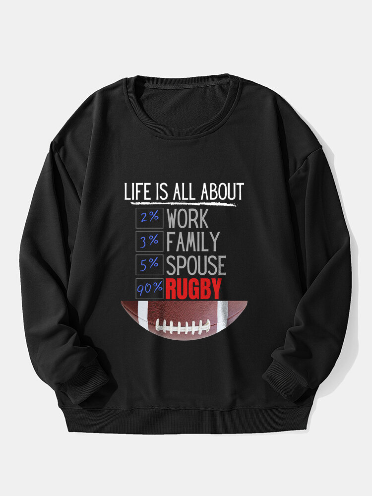 Mens Slogan Rugby Graphic Crew Neck Casual Pullover Sweatshirts