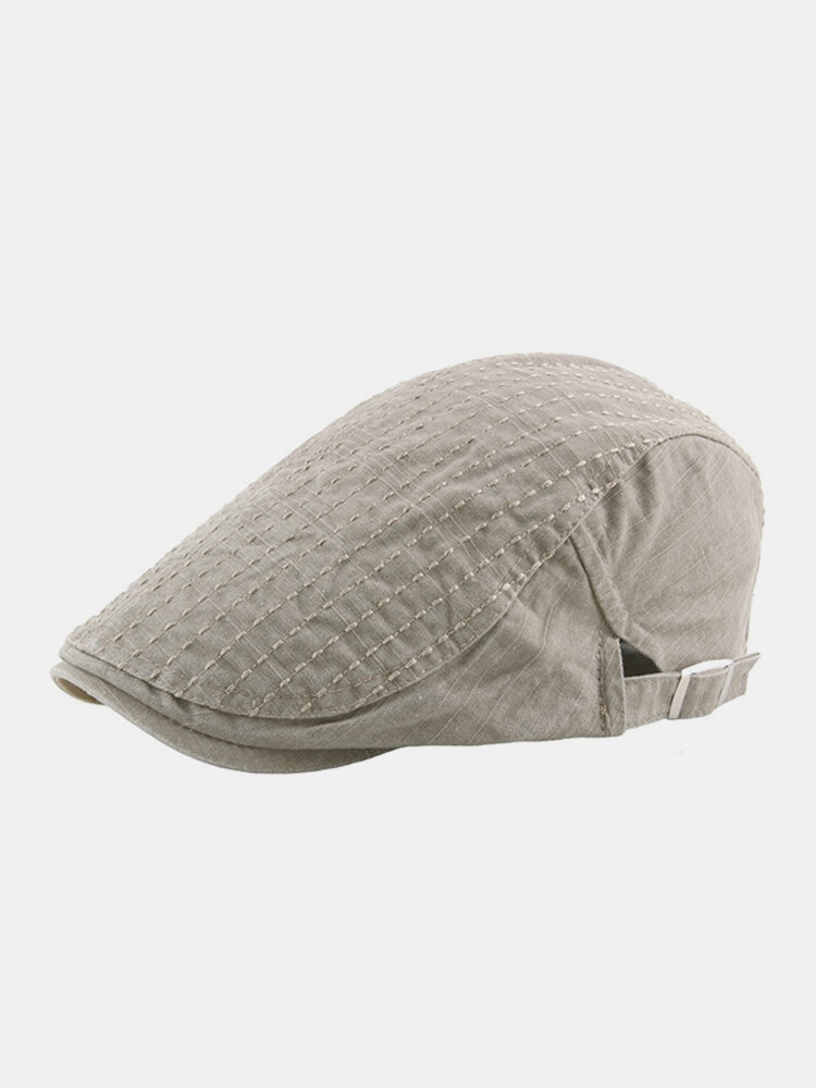Mens Summer Washed Cotton Stripe Beret Cap Duck Hat Sunshade Casual Outdoors Peaked Forward Cap