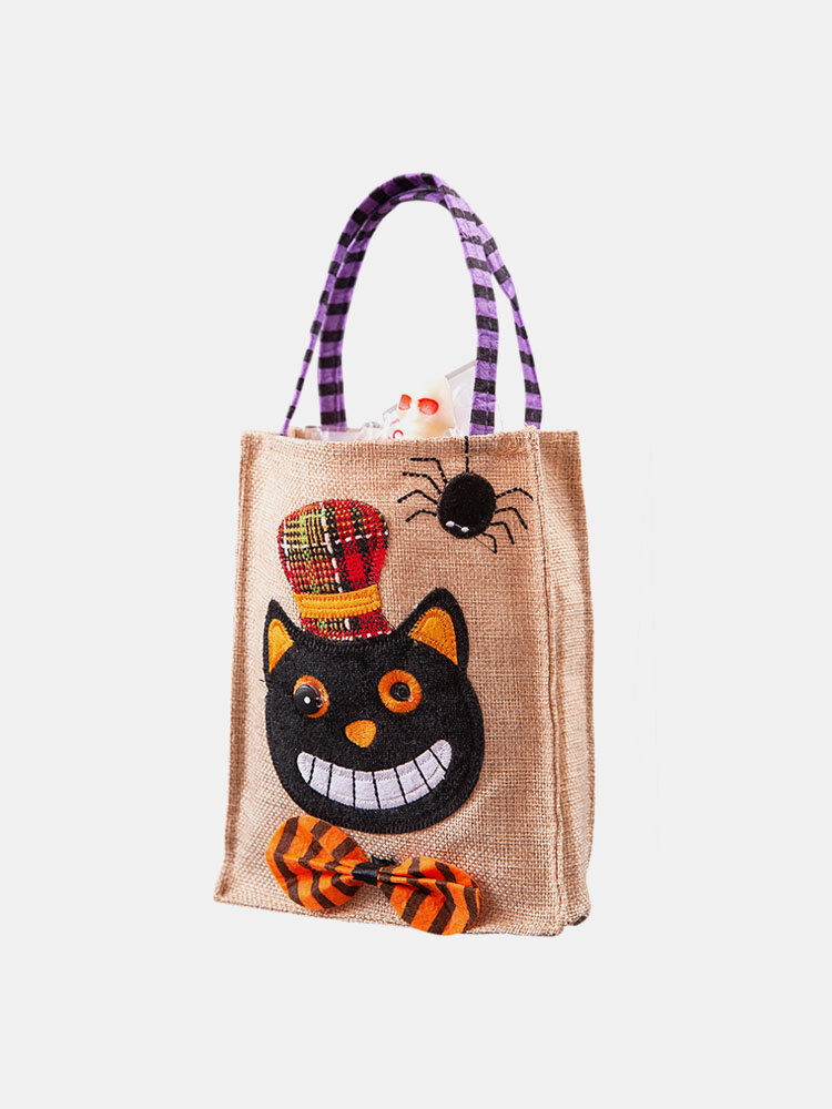 Women Flax Skull Halloween Candy Bag Handbag