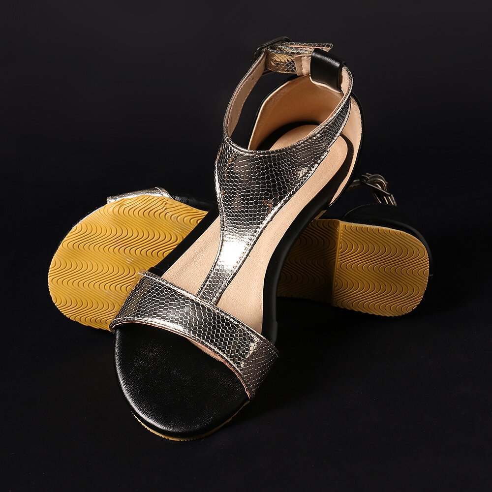 Big Size Women Casual Comfy Buckle Flat Gold Sandals