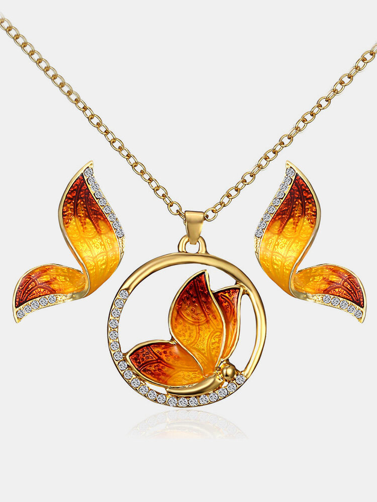 Luxury Butterfly Pendant Necklaces Butterfly Wings Earrings Elegant Jewelry Set Gift for Women