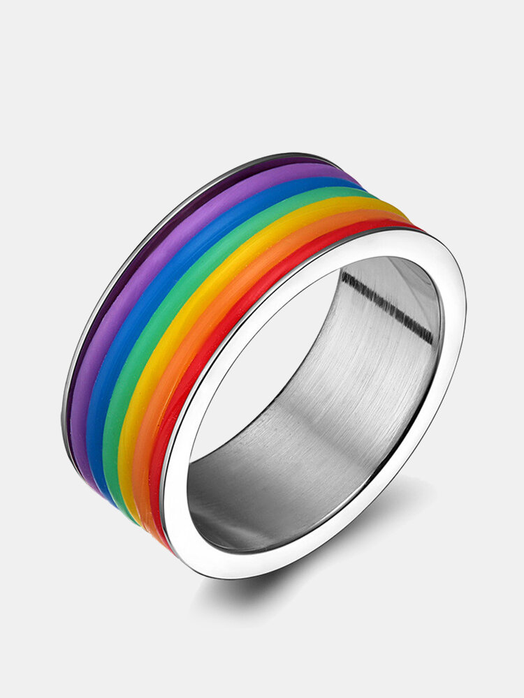 Fashion Stainless Steel Finger Rings Rainbow Silicone Rings for Women Men LGBT Band Unisex Jewelry