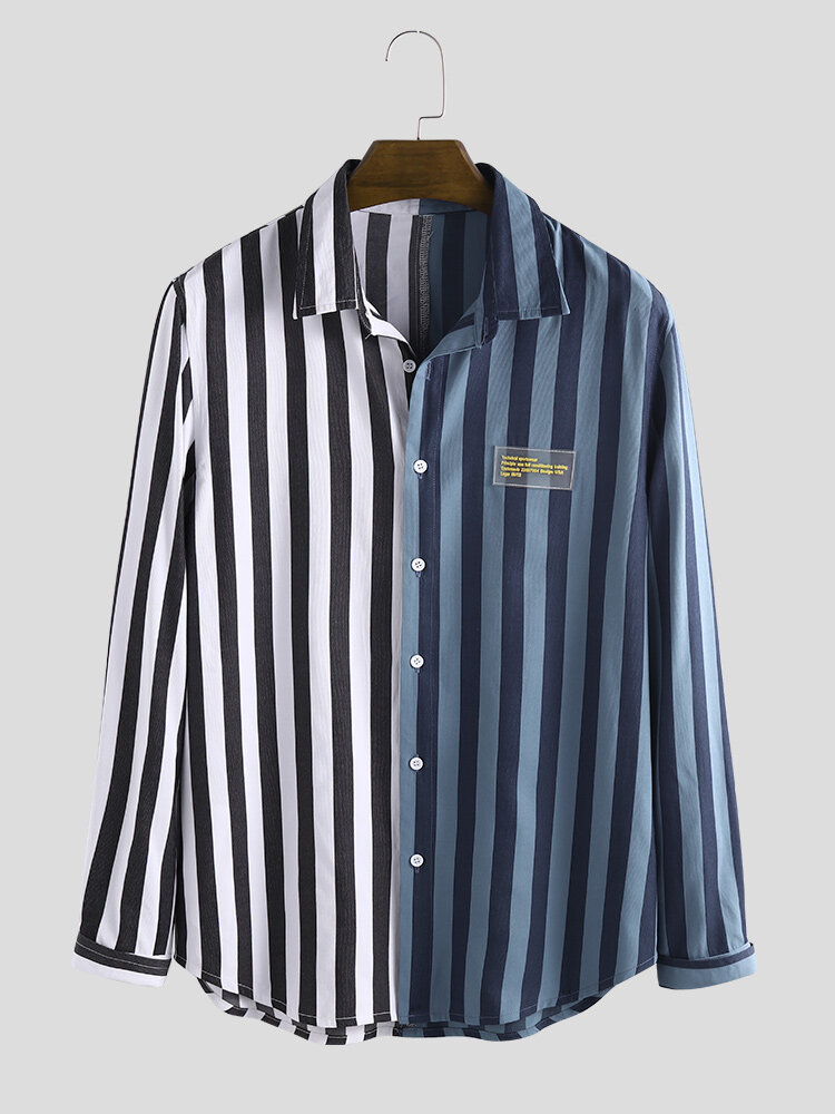 Mens Corduroy Stripe Printed Turn Down Collar Long Sleeve Casual Shirts