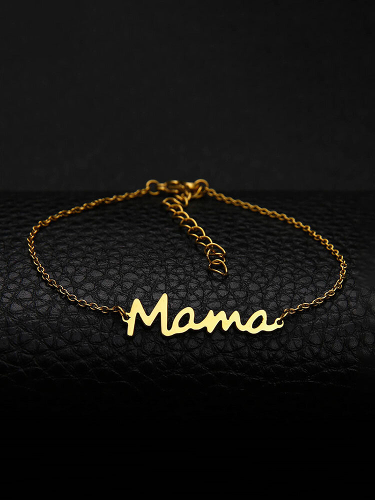 Vintage Stainless Steel Mother's Day Mama Letter Pattern Necklace Rings Bracelet