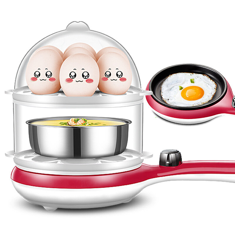 

3 in 1 Multi-function Electric Egg Cooker 14 Eggs Boiler Steamer Fry Double-layer Cooking Tool, Coffee;pink