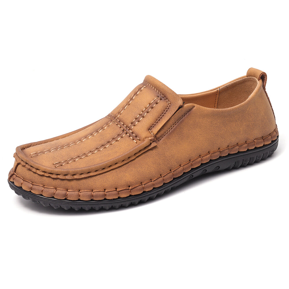 Menico Men Hand Stitching Leather Non Slip Slip On Casual Shoes 