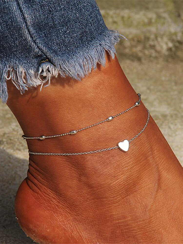 Trendy Double-layered Heart Anklet Peach Heart Beach Anklet