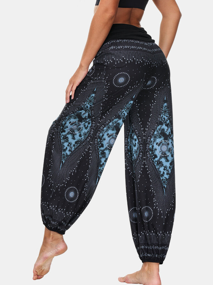 Ethnic Graphic Print Elastic Waist Yoga Bloomers Pants