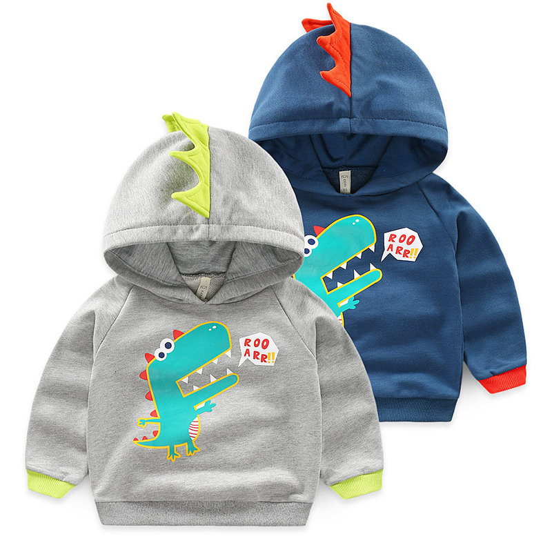 

Dinosaur Print Boys Hooded Sweatshirts Tops For 2Y-9Y, Gray;navy blue