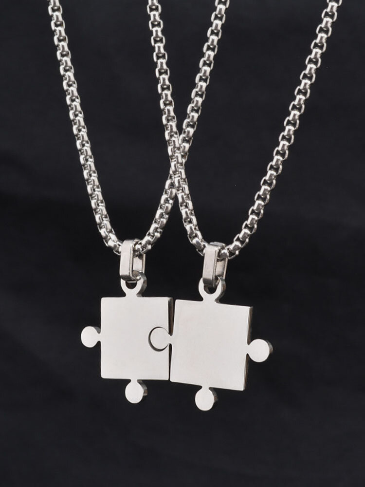 1/2 Pcs Fashion Cool Titanium Steel Electroplating Bump Puzzle Sweater Necklace