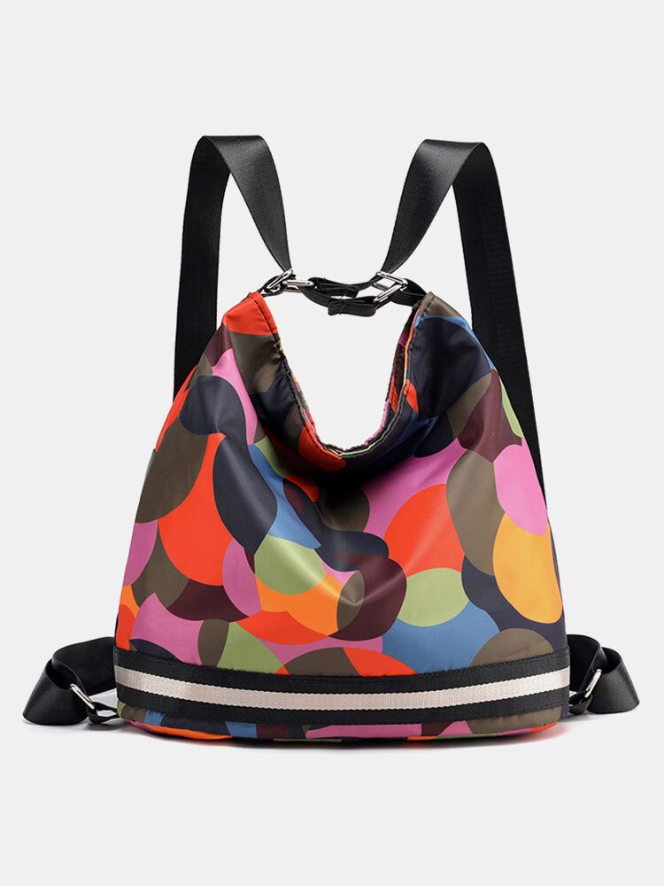 

Women Bohemia Nylon Multi-Carry Geometric Color Circle Pattern Print Backpack, Wine red;blue;dark gray;black;rainbow