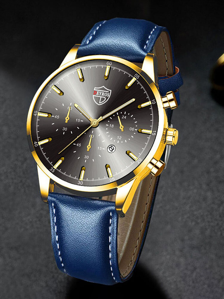 7 Colors Stainless Steel Leather Men's Casual Business Multifunctional Luminous Calendar Quartz Watch