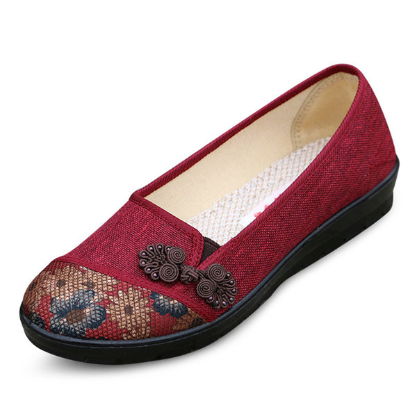 Floral Chinese Knot National Style Vintage Cotton Slip On Flat Shoes