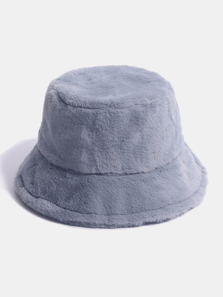 Women Rabbit Fur Solid Color Dome Thicken Warmth Windproof Ear Protection Bucket Hat
