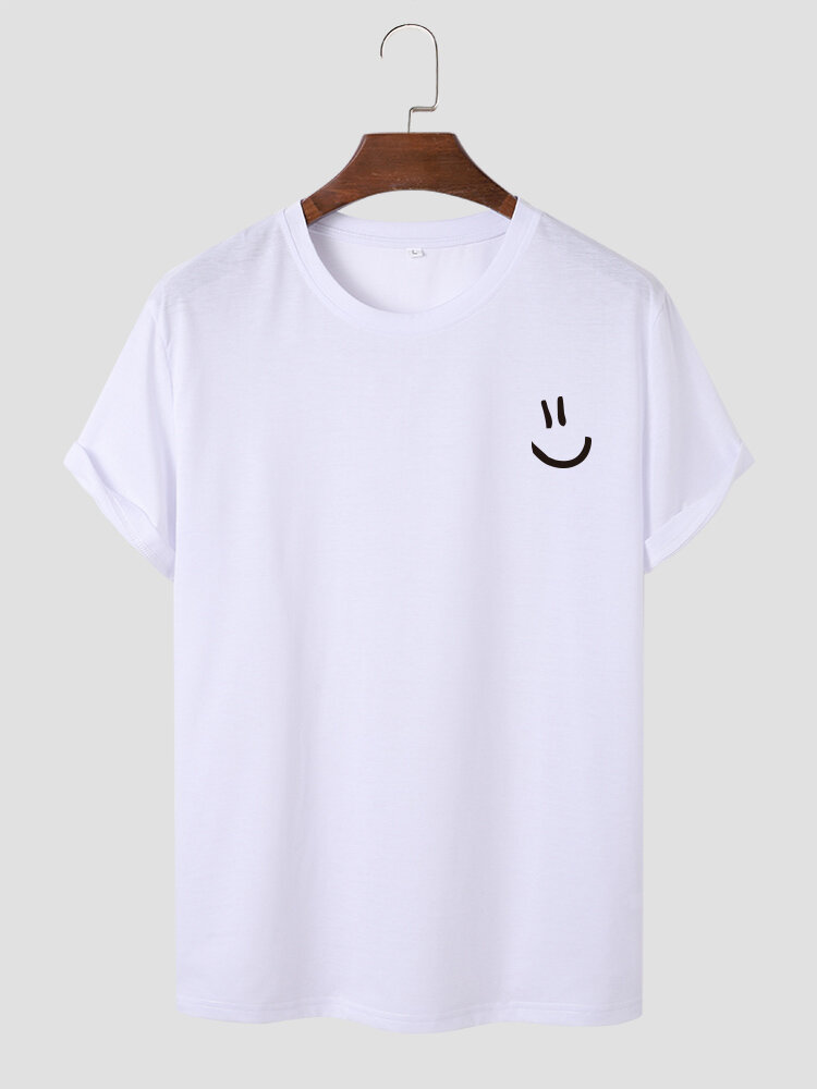 Mens Smile Face Chest Print Daily Short Sleeve T-Shirts