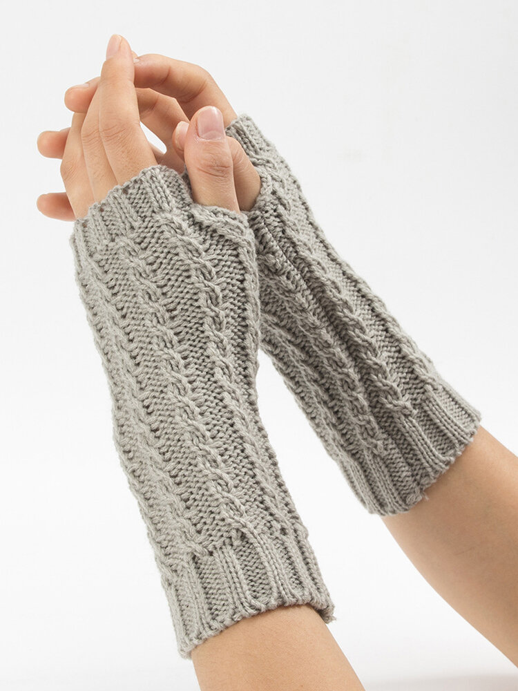 21CM Women Winter Knitting Jacquard Fingerless Long Sleeve Casual Warm Half Finger Gloves