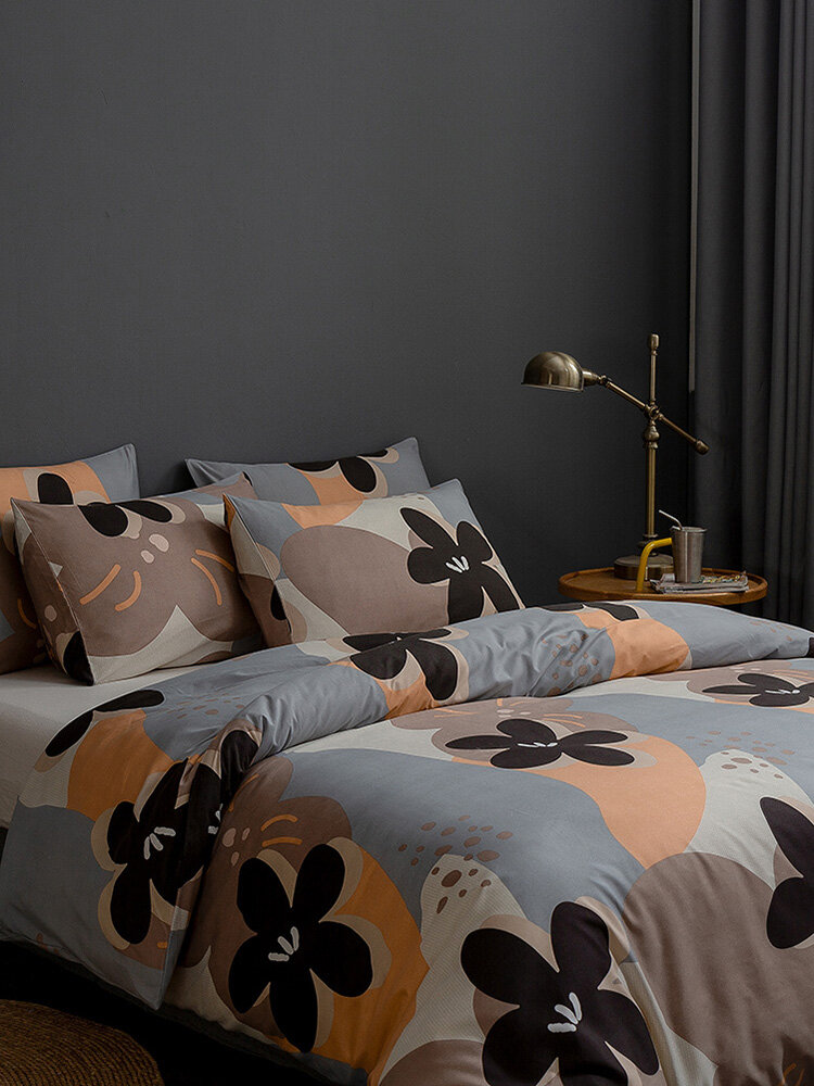 2/3 Pcs Floral Overlay Print Comfy Bedding Set Duvet Cover Pillowcase Twin King