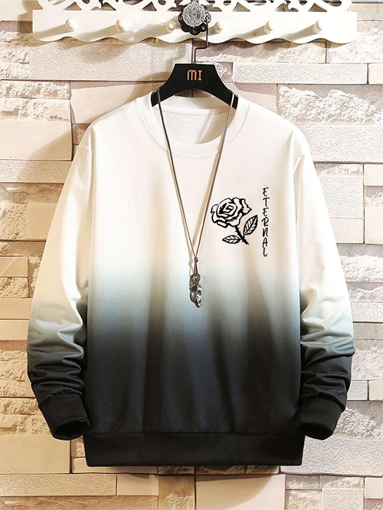 

Mens Rose Letter Ombre Print Crew Neck Pullover Sweatshirts Winter, Black;yellow;brown